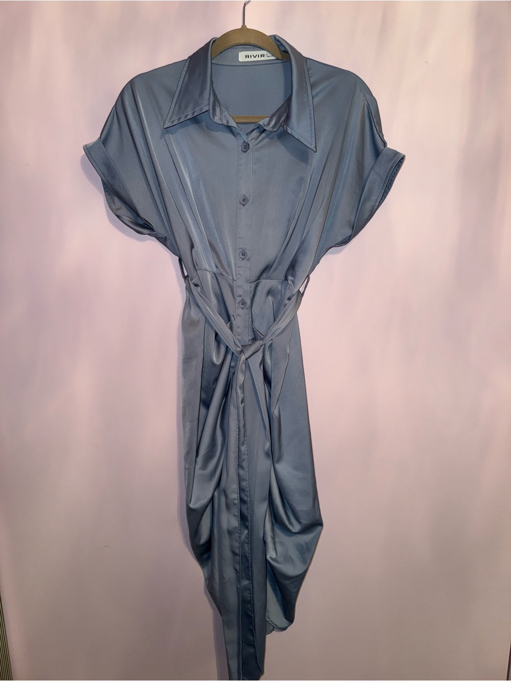 Fashion Nova Shirt Dress in Dusty Blue